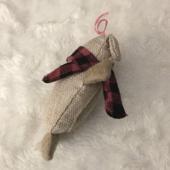 Handmade Felted Wool And Burlap Pig Christmas Ornament - Picture 4 of 7